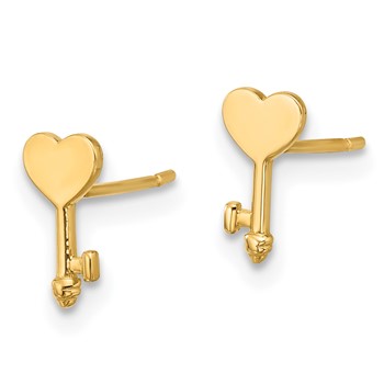 14K Polished Heart Key Post Earrings — alternate view