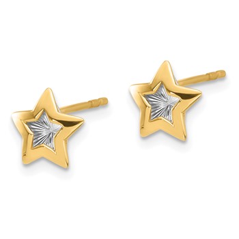 14K and White Rhodium Polished Diamond-cut Star Post Earrings — alternate view
