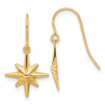 14K Star Dangle French Hook Earrings