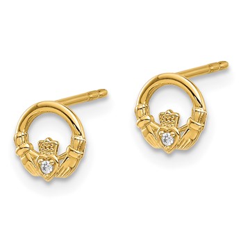14K CZ Claddagh Post Earrings — alternate view
