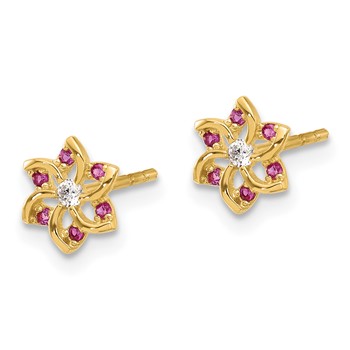14K Polished Red and White CZ Flower Post Earrings — alternate view