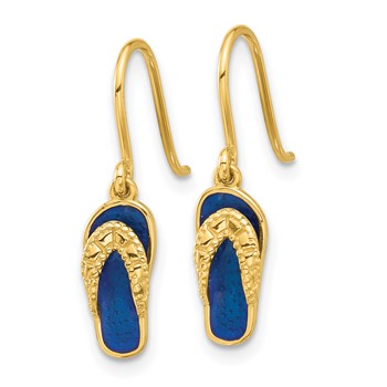 14k Polished Blue Enameled Flip-Flop French Hook Dangle Earrings — alternate view