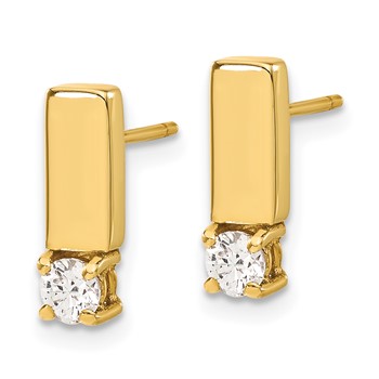 14ky Polished CZ Bar Post Earrings — alternate view