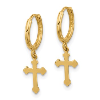 14K Cross Dangle Hinged Hoop Earrings — alternate view