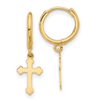 14K Cross Dangle Hinged Hoop Earrings