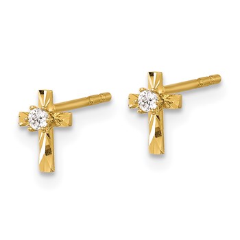 14K Polished Diamond-cut Mini CZ Cross Post Earrings — alternate view