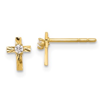 14K Polished Diamond-cut Mini CZ Cross Post Earrings