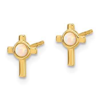 14K Lab Created Opal Mini Cross Post Earrings — alternate view