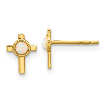 14K Lab Created Opal Mini Cross Post Earrings