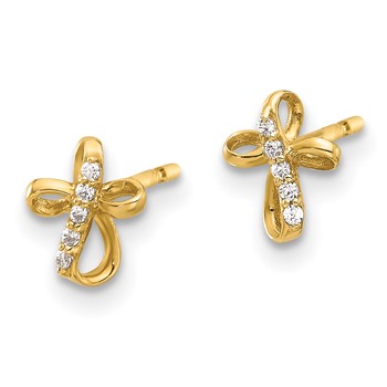 14K Mini CZ Cross Post Earrings — alternate view