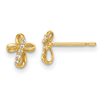 14K Mini CZ Cross Post Earrings