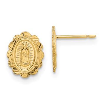 14K Diamond-Cut Small Miraculous Medal Post Earrings