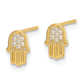 14K Polished Mini CZ Hamsa Post Earrings — alternate view