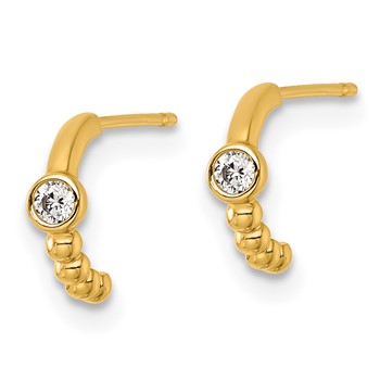 14k Polished and Beaded CZ C-Hoop Post Earrings — alternate view