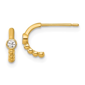 14k Polished and Beaded CZ C-Hoop Post Earrings