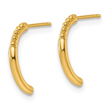 14k Polished and Beaded J-Hoop Post Earrings — alternate view