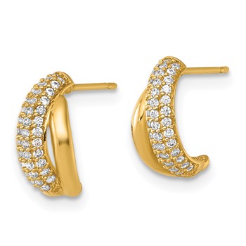 14k Polished Fancy Pave CZ J-Hoop Post Earrings — alternate view