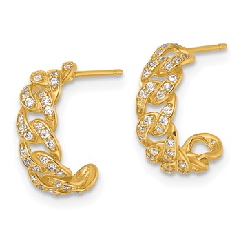 14k Polished CZ Curb Link C-Hoop Post Earrings — alternate view