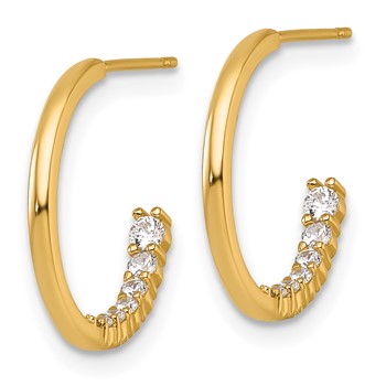 14k Polished Fancy Inside CZ J-Hoop Post Earrings — alternate view