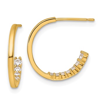 14k Polished Fancy Inside CZ J-Hoop Post Earrings