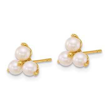 14k Polished Trio Freshwater Cultured Button Pearls Post Earrings — alternate view