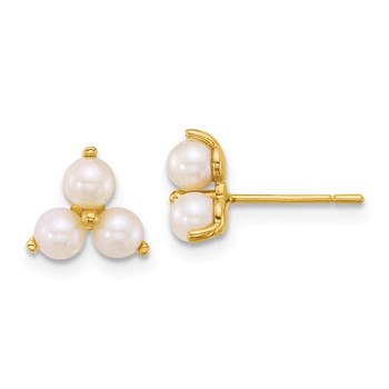 14k Polished Trio Freshwater Cultured Button Pearls Post Earrings