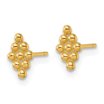 14k Polished and Beaded Diamond-shape Post Earrings — alternate view