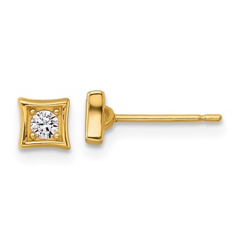 14k Polished Round CZ Square Post Earrings