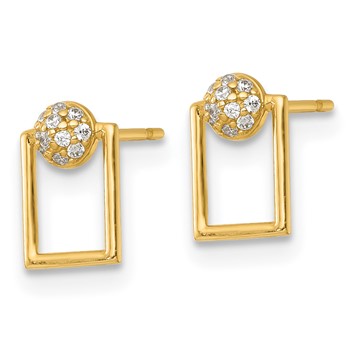14k Polished CZ Open Rectangle Post Earrings — alternate view