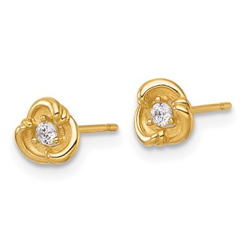 14k Polished and Satin 6mm Fancy Swirl with CZ Post Earrings — alternate view
