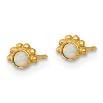 14k Polished and Beaded 5mm Lab Created Opal Post Earrings — alternate view