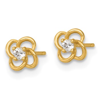 14k Polished 5.3mm Flower with CZ Post Earrings — alternate view