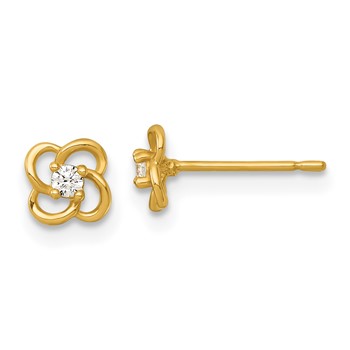 14k Polished 5.3mm Flower with CZ Post Earrings