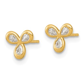 14k Polished Triple CZ 7mm Post Earrings — alternate view