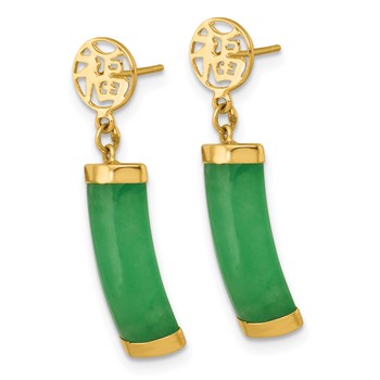 14K Polished Good Luck Symbol and Jade Domed Bar Dangle Post Earrings — alternate view