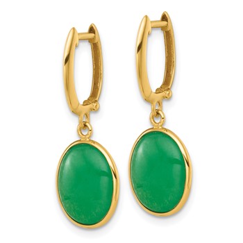14K Polished Oval Jade Cabochon Dangle Hinged Hoop Earrings — alternate view