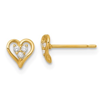 14k Polished Three CZ Open Heart Post Earrings