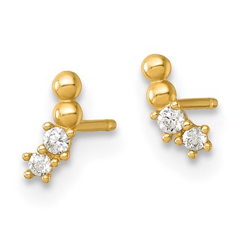 14k Polished and Beaded CZ Curved Post Earrings — alternate view