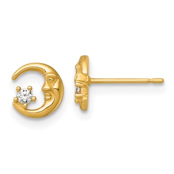 14k Polished CZ Moon with Face and Star Post Earrings