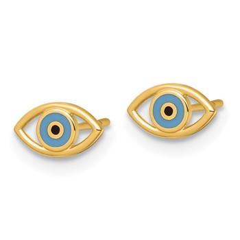 14k Polished Blue and Black Enameled Evil Eye Post Earrings — alternate view