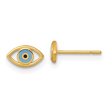 14k Polished Blue and Black Enameled Evil Eye Post Earrings