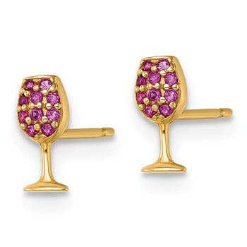 14k Polished Lab Created Ruby Wine Glass Post Earrings — alternate view
