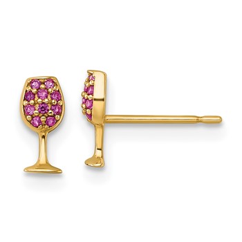 14k Polished Lab Created Ruby Wine Glass Post Earrings