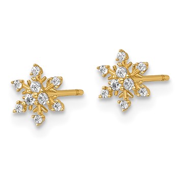 14k Polished Tiny CZ Snowflake Post Earrings — alternate view