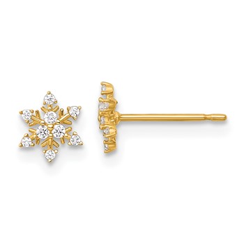 14k Polished Tiny CZ Snowflake Post Earrings