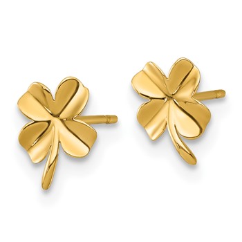 14k Polished Four Leaf Clover Post Earrings — alternate view