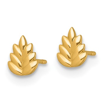 14k Polished Small Leaf Post Earrings — alternate view