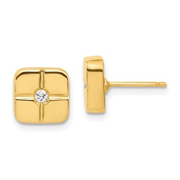 14ky Polished Geometric Square CZ Post Earrings