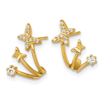14k Polished CZ Double Butterfly Post Cuff Earrings — alternate view