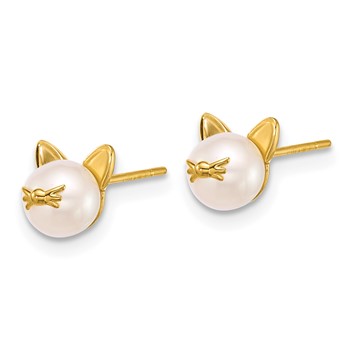 14k Polished Freshwater Cultured Pearl Cat Post Earrings — alternate view